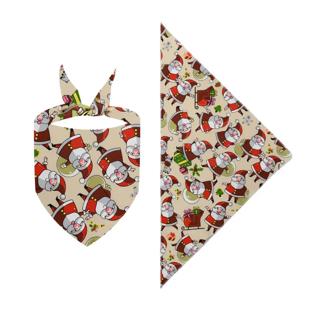 Brown Christmas pet bandana with holiday prints
