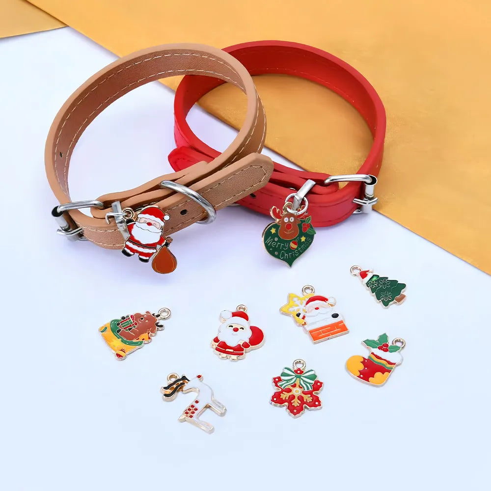 Red pet collar necklace with Christmas charms