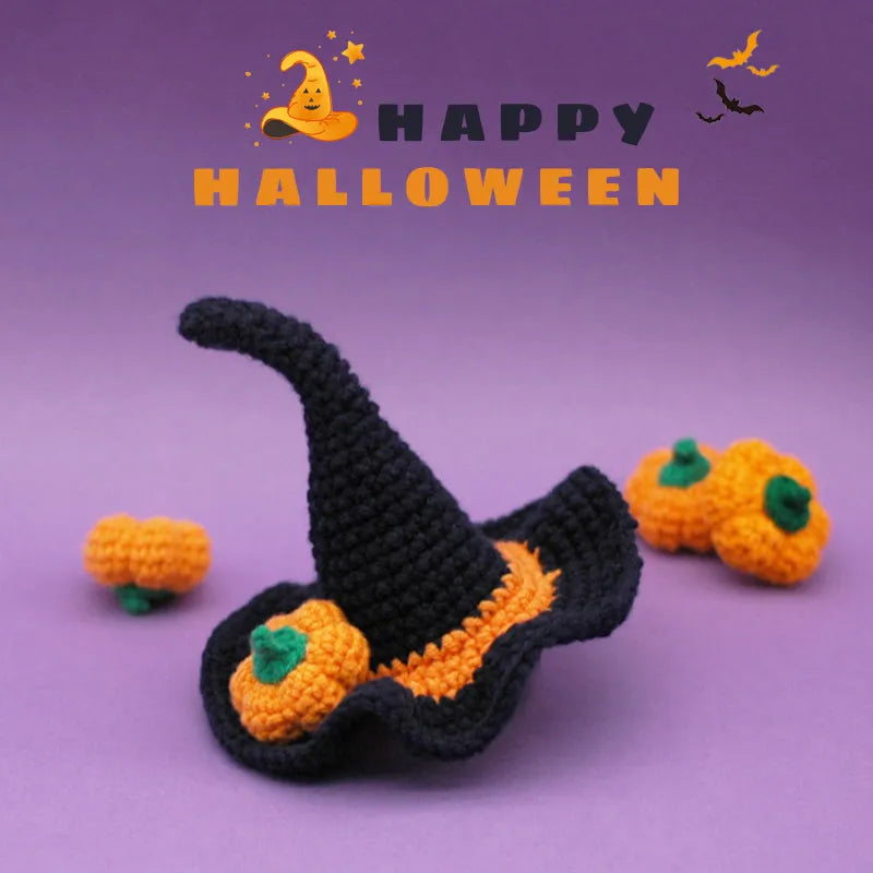 Navy blue Halloween pet witch hat with festive pumpkins and bats, mood display shot 1
