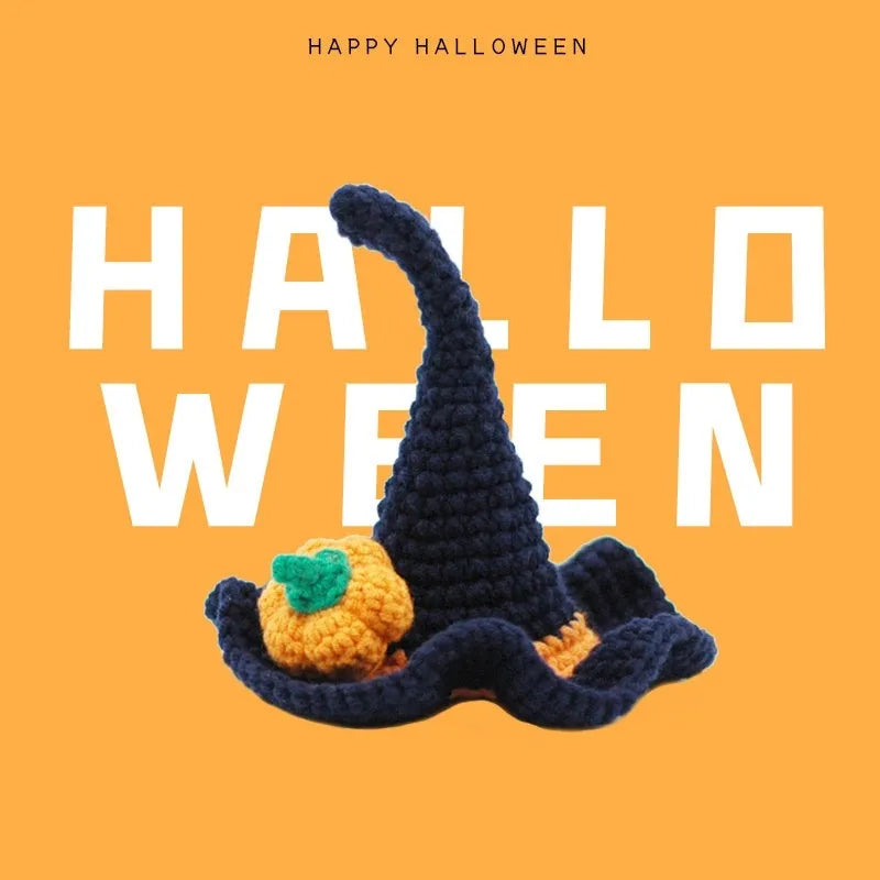 Navy blue Halloween pet witch hat styled with orange accents, mood display shot 2