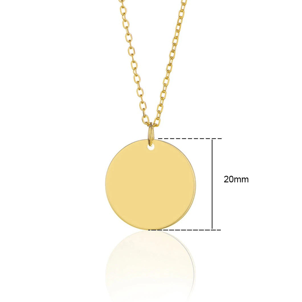 Pet face necklace pendant size chart showing diameter measurement.