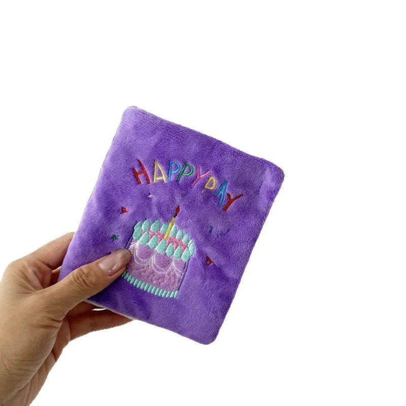 Purple birthday book snuffle plush toy for dogs