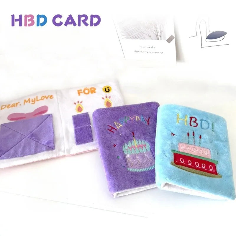 Flat lay of birthday book snuffle toys