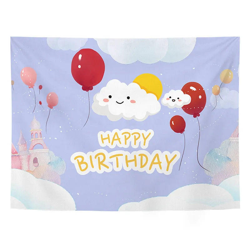 Blue balloon happy birthday wall backdrop