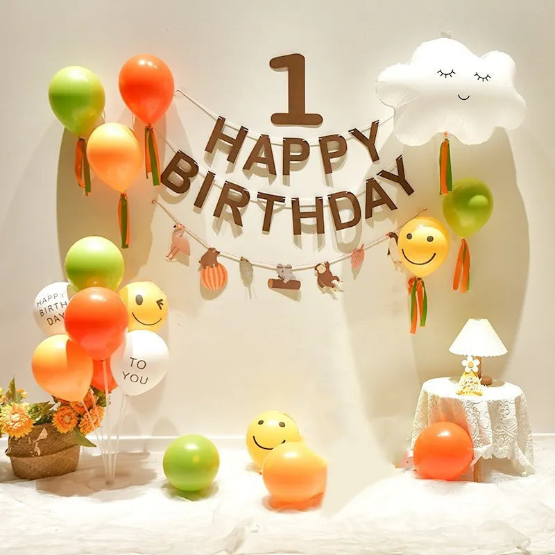 Brown balloon column birthday backdrop set with number 1