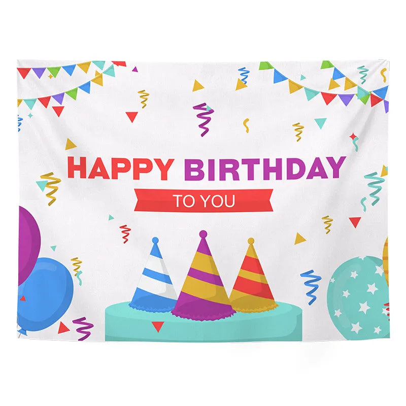 Cartoon hats happy birthday backdrop