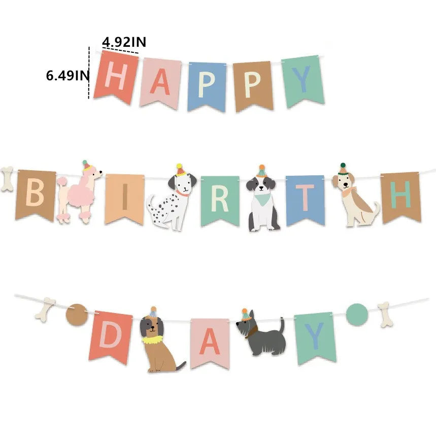 Close-up view of dog birthday bunting banner