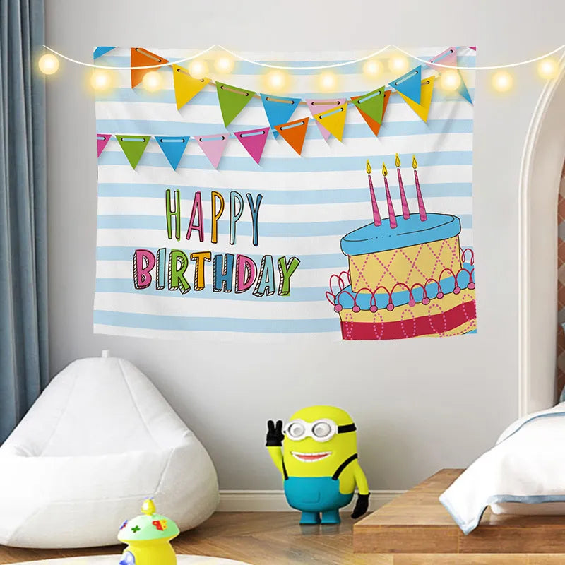 Pastel cake birthday backdrop tapestry