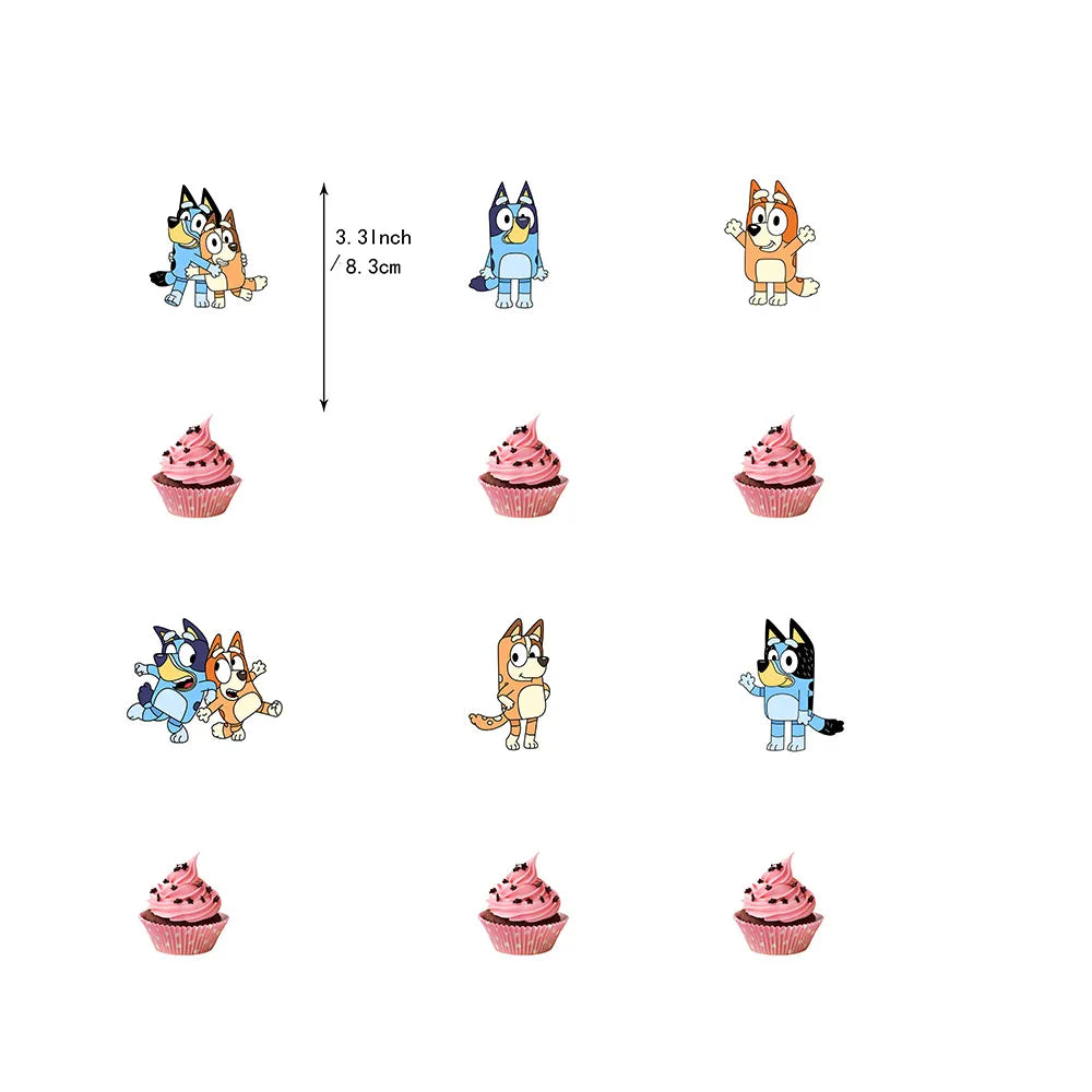 Cartoon dog birthday party themed stickers in pink color palette