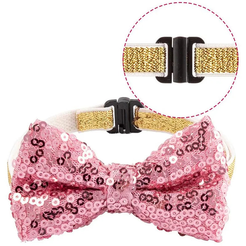 Pink sequin bow tie for pet birthday party