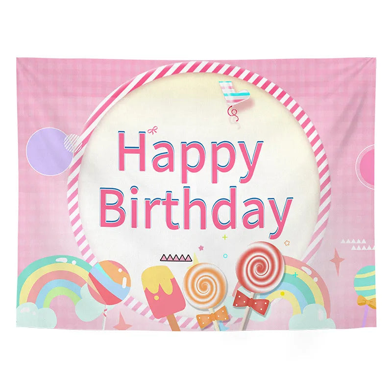 Sweet pink happy birthday backdrop tapestry