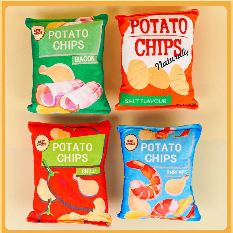 Dog squeaky plush toy set - potato chips theme