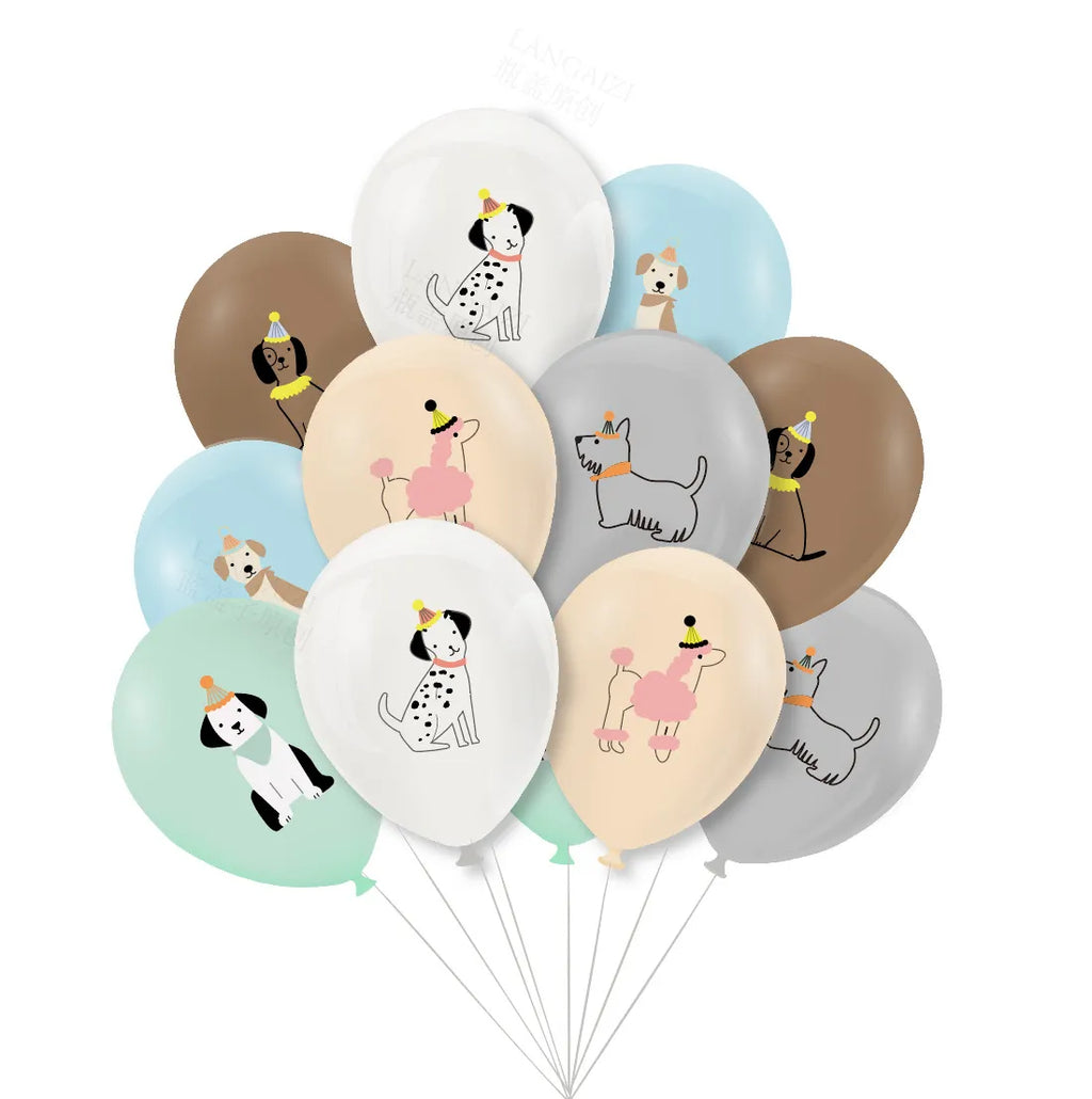 12-piece dog birthday balloon set with ribbons