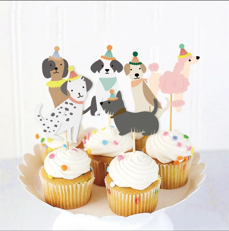 12-piece dog cupcake toppers with cartoon dogs