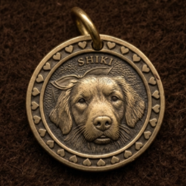 Custom 3D bronze pet relief pendant with heart border detail