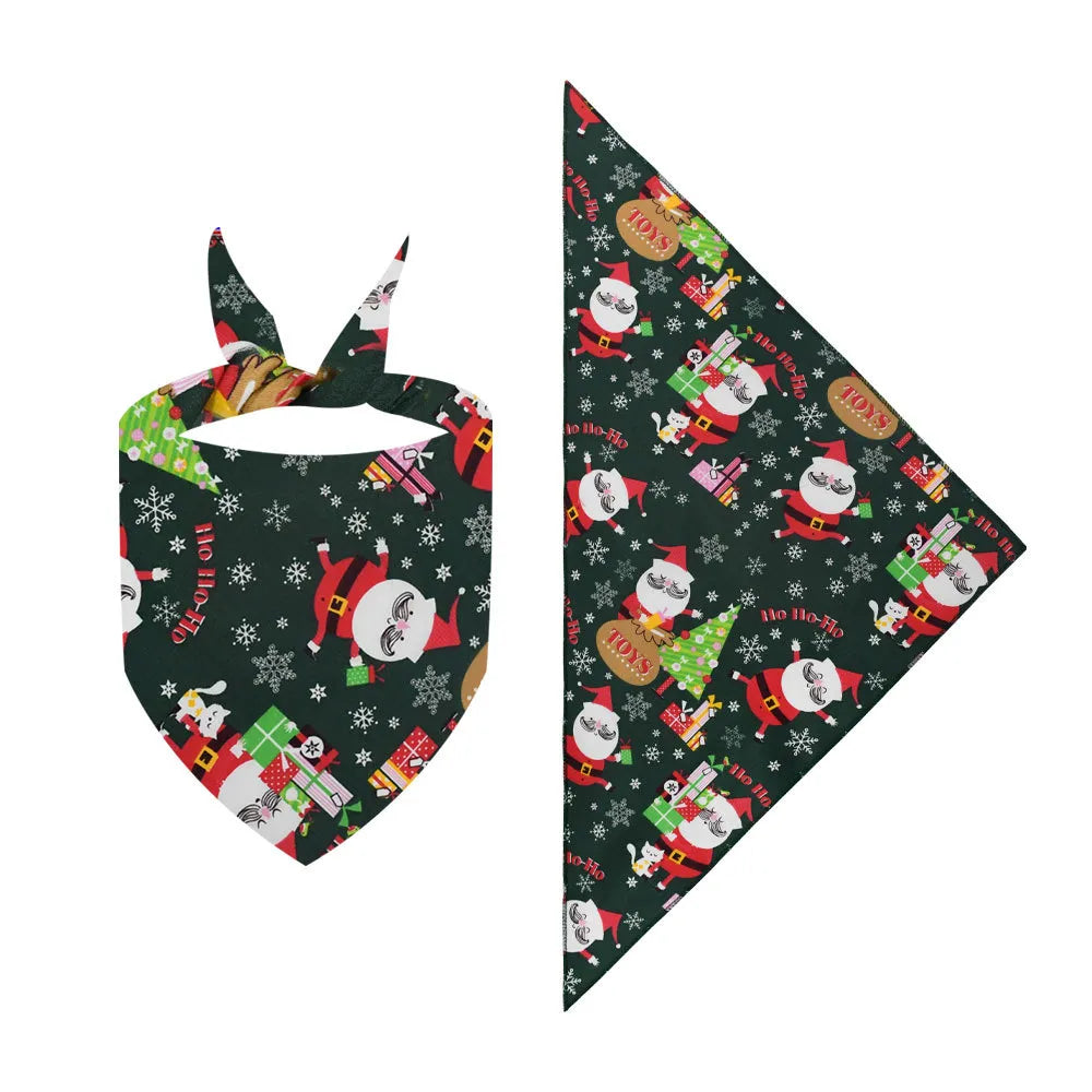Dark green Christmas pet bandana with seasonal design
