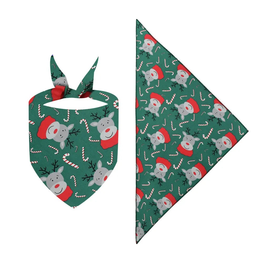 Green Christmas pet bandana with festive decoration