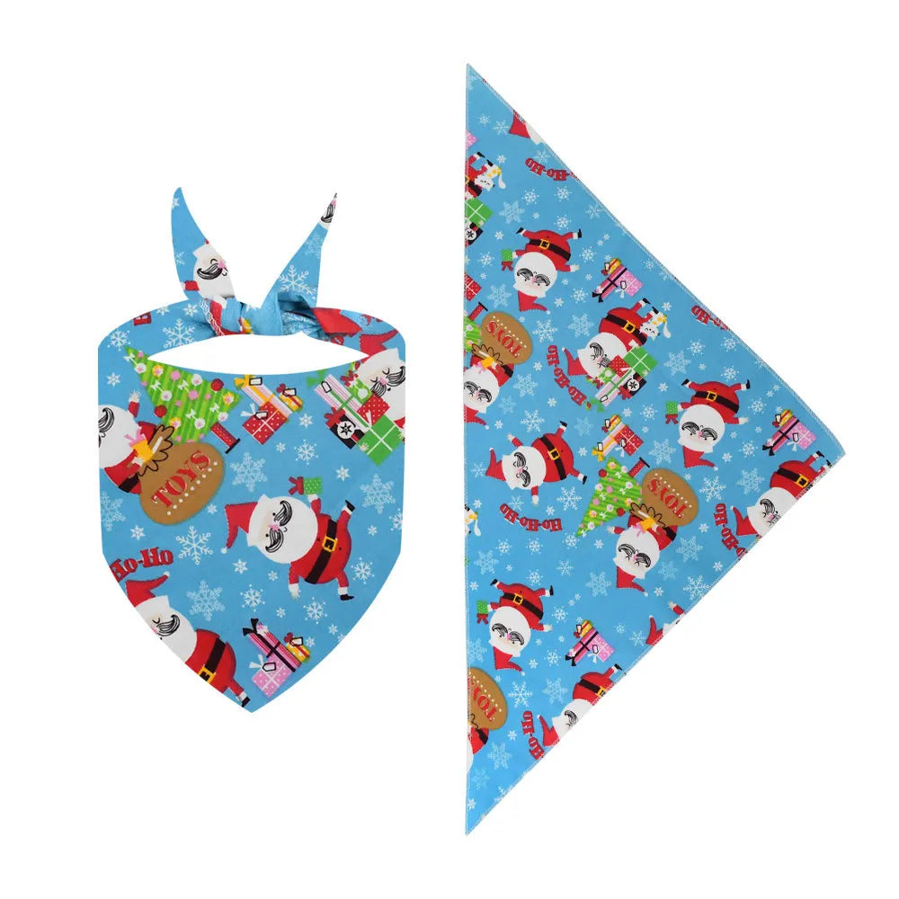 Ocean blue Christmas pet bandana with festive prints