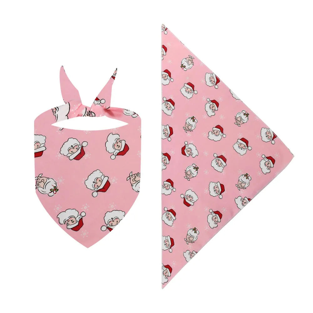 Pink Christmas pet bandana with holiday designs