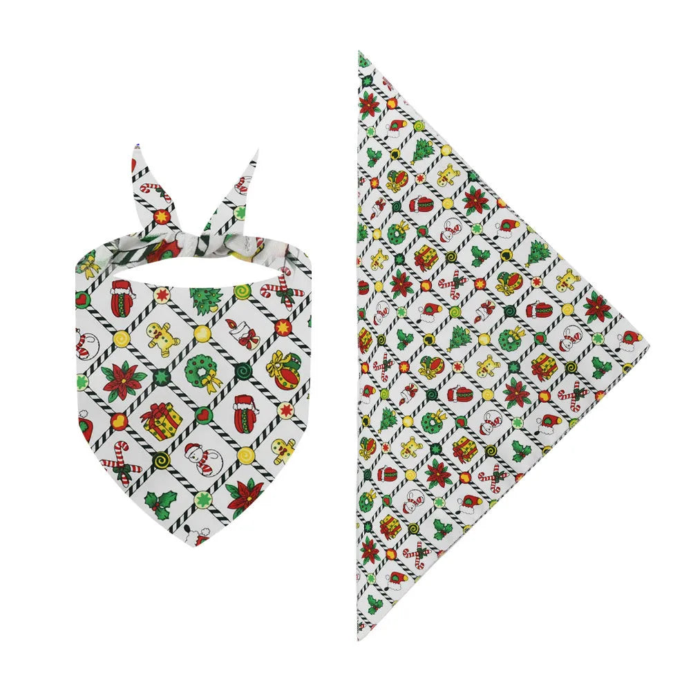 White Christmas pet bandana with seasonal graphics