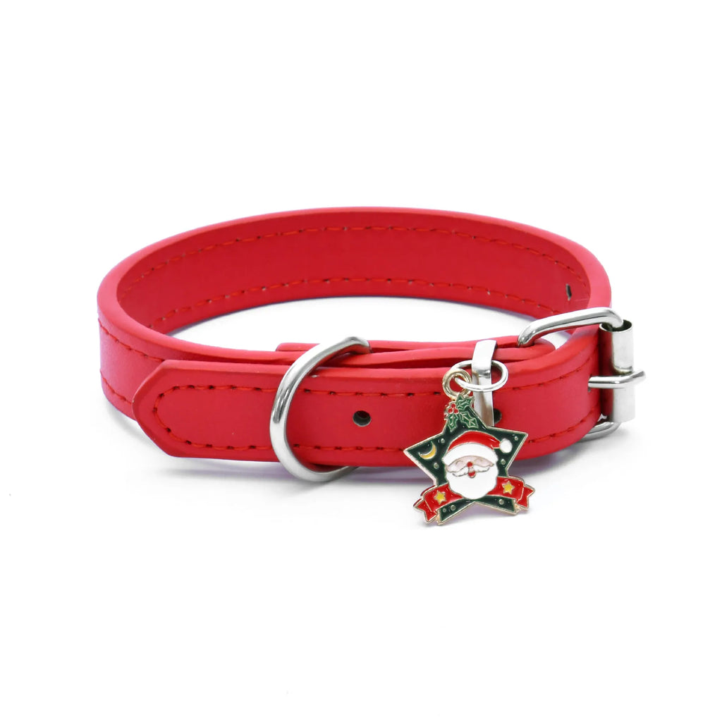 Red pet collar with five-pointed star Christmas charm
