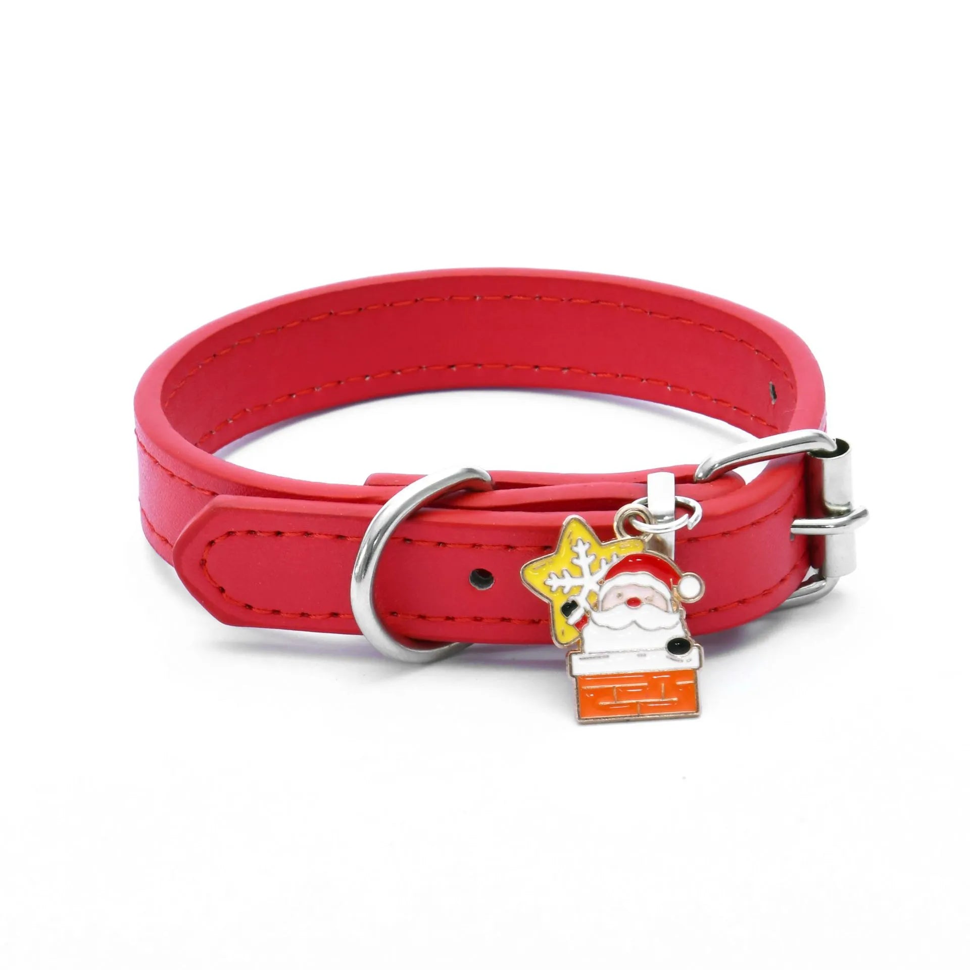 Red pet collar with Santa Claus chimney charm