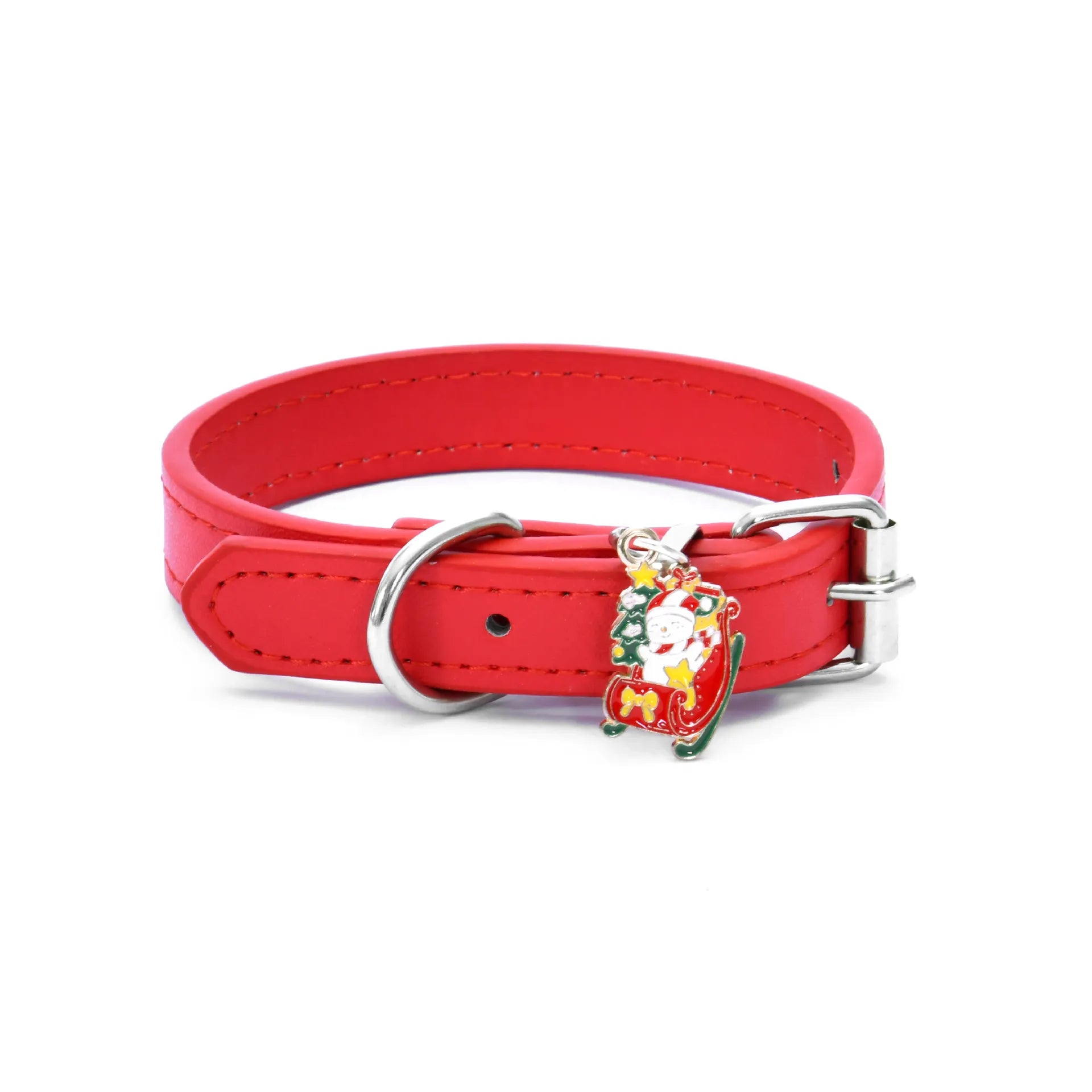 Red pet collar with Christmas sleigh charm