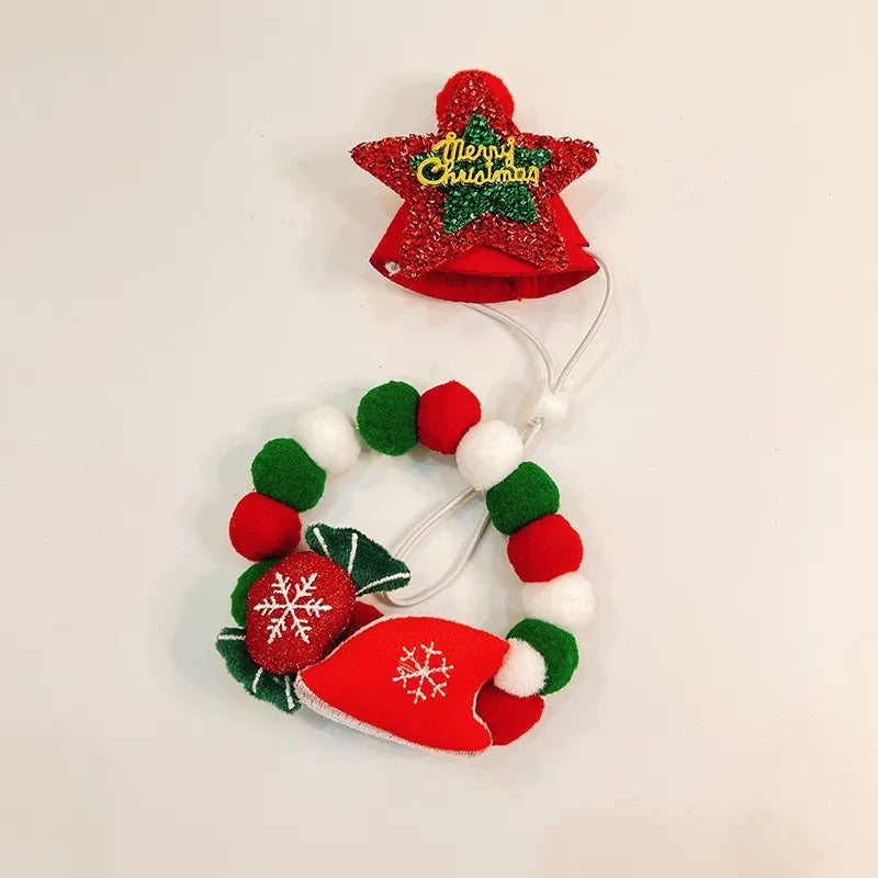 Pet collar with Christmas shoes-inspired holiday decoration
