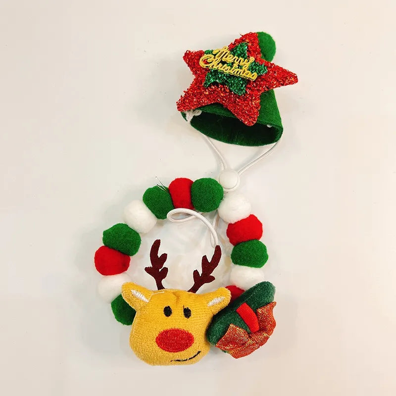 Christmas pet collar set featuring reindeer holiday design
