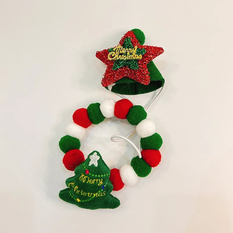 Pet collar featuring Christmas tree holiday design
