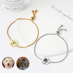 Custom preview of personalized pet face bracelet in gold and silver.
