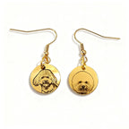 Custom gold pet face earrings with engraved portrait design
