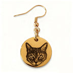 Personalized rose gold pet face earrings with engraved pet portrait
