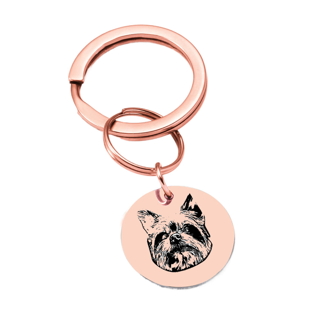 Personalized pet face keychain with one rose gold pendant for photo engraving.
