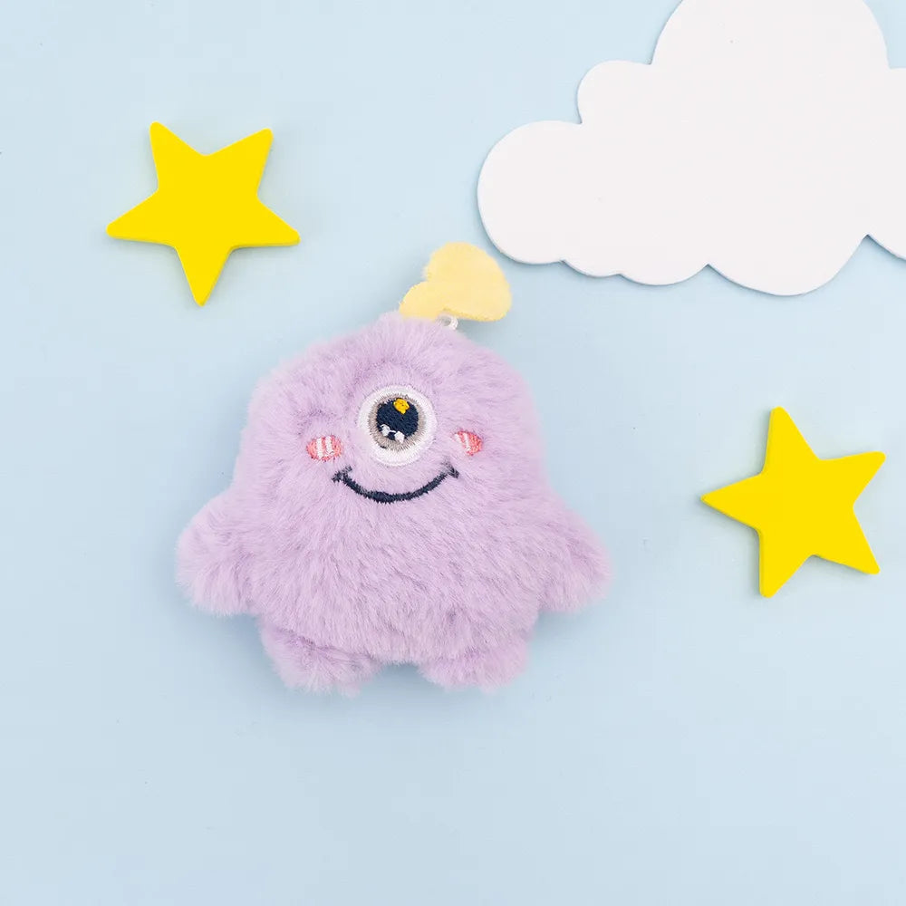 Purple plush one-eyed pet toy with playful style
