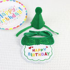 Green birthday bib and party hat set for pets