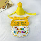 Yellow birthday bib and party hat set for pets
