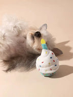 Dog tearing plush birthday cake toy