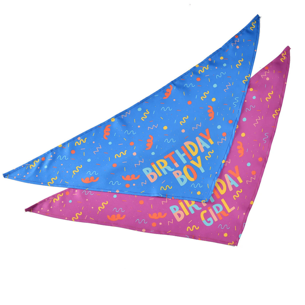 Flat lay of birthday dog bandanas
