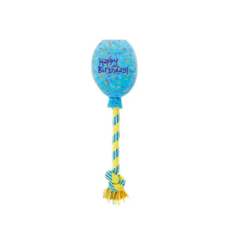 Blue birthday balloon plush dog toy