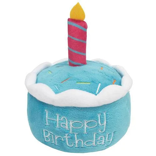 Blue birthday cake plush toy for pets