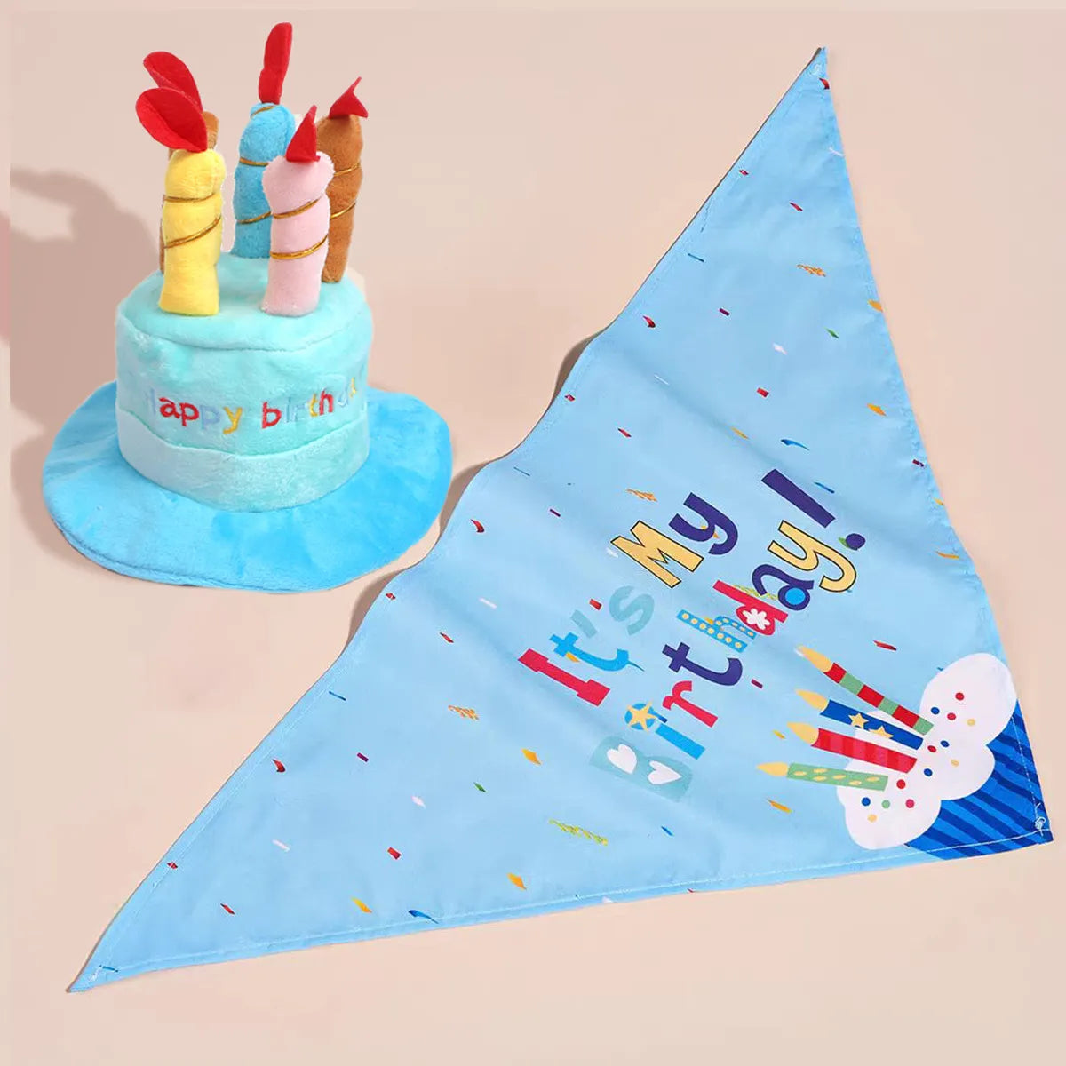 Blue birthday hat and bandana set for dogs