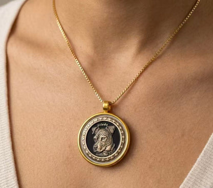 Pendant removed from display case and worn as necklace