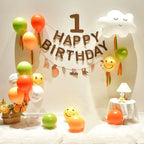 Brown balloon column birthday backdrop set with number 1