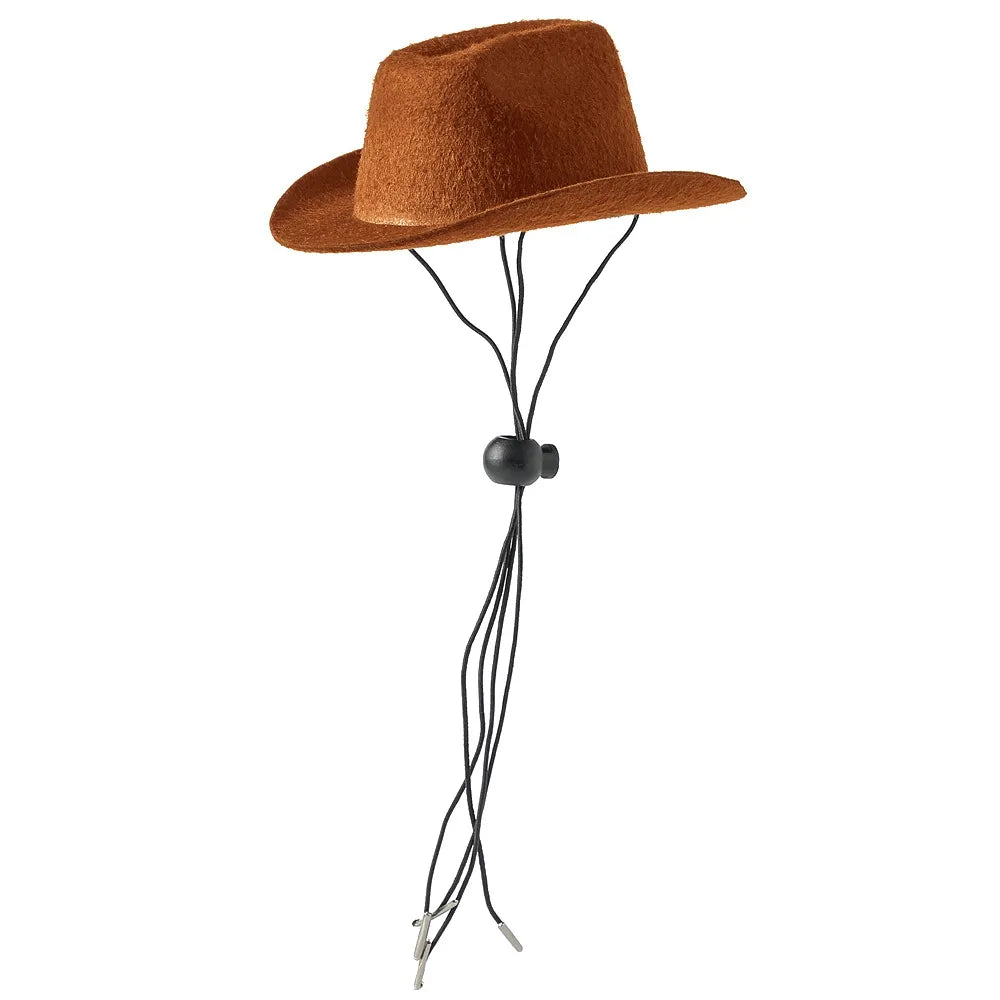 Brown cowboy hat for pets with adjustable chin strap