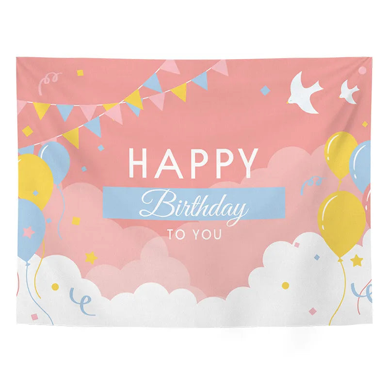 Clouds and rainbow happy birthday backdrop