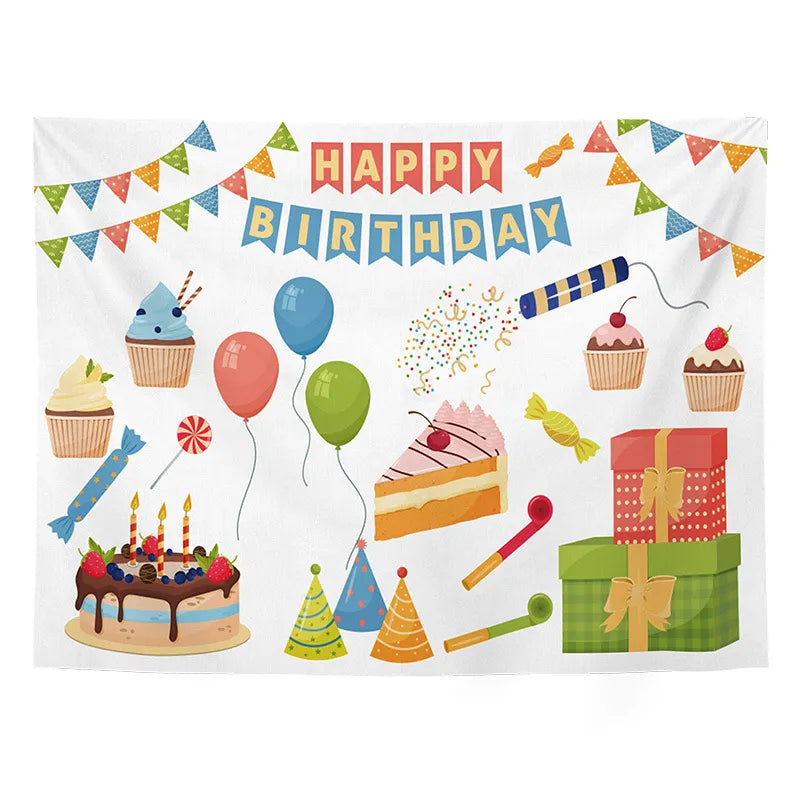 Dessert table happy birthday wall backdrop