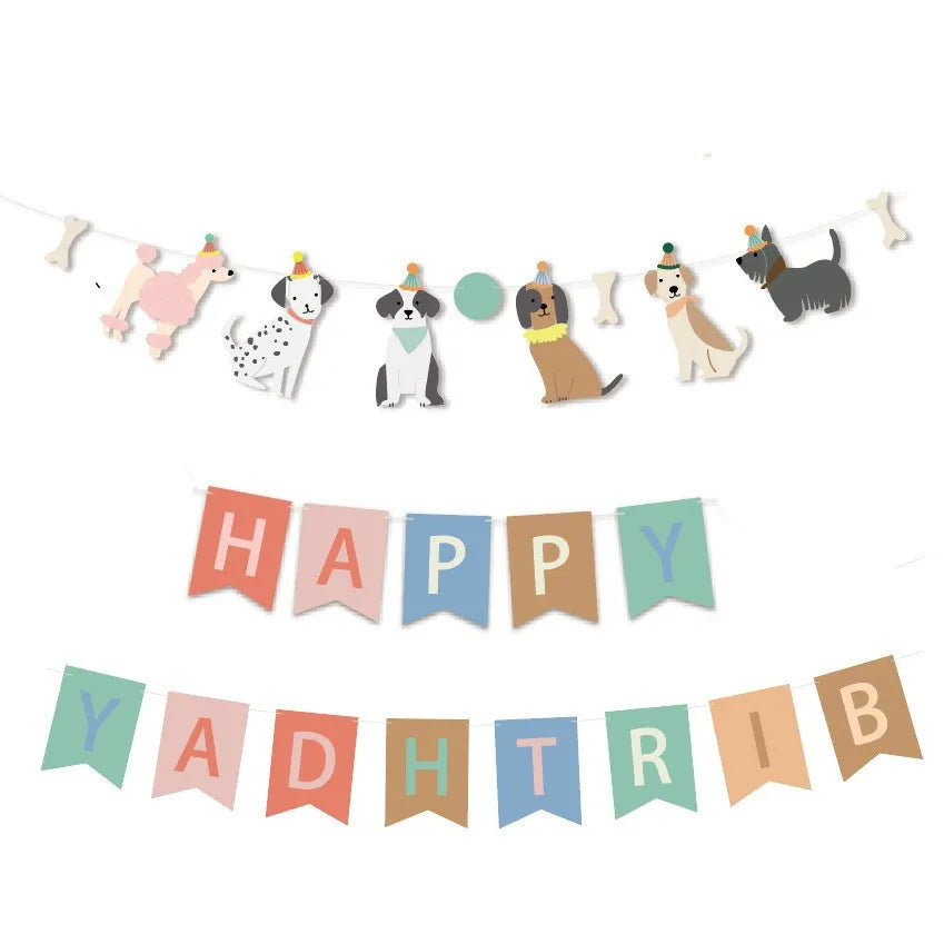 Dog birthday banner set with dog illustrations