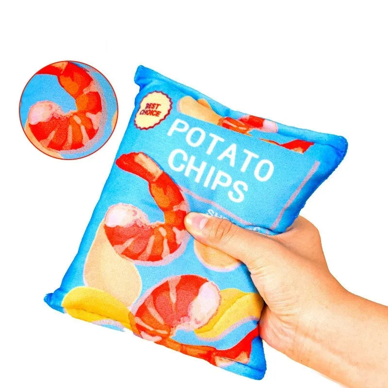 Hand holding potato chips plush toy