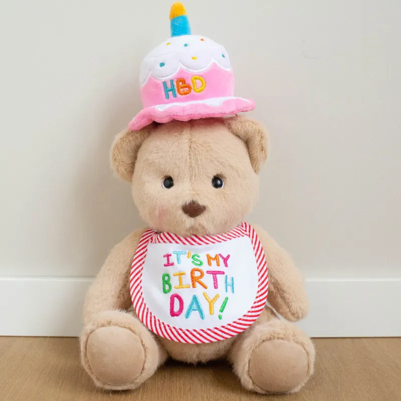 Cat wearing birthday cake party hat